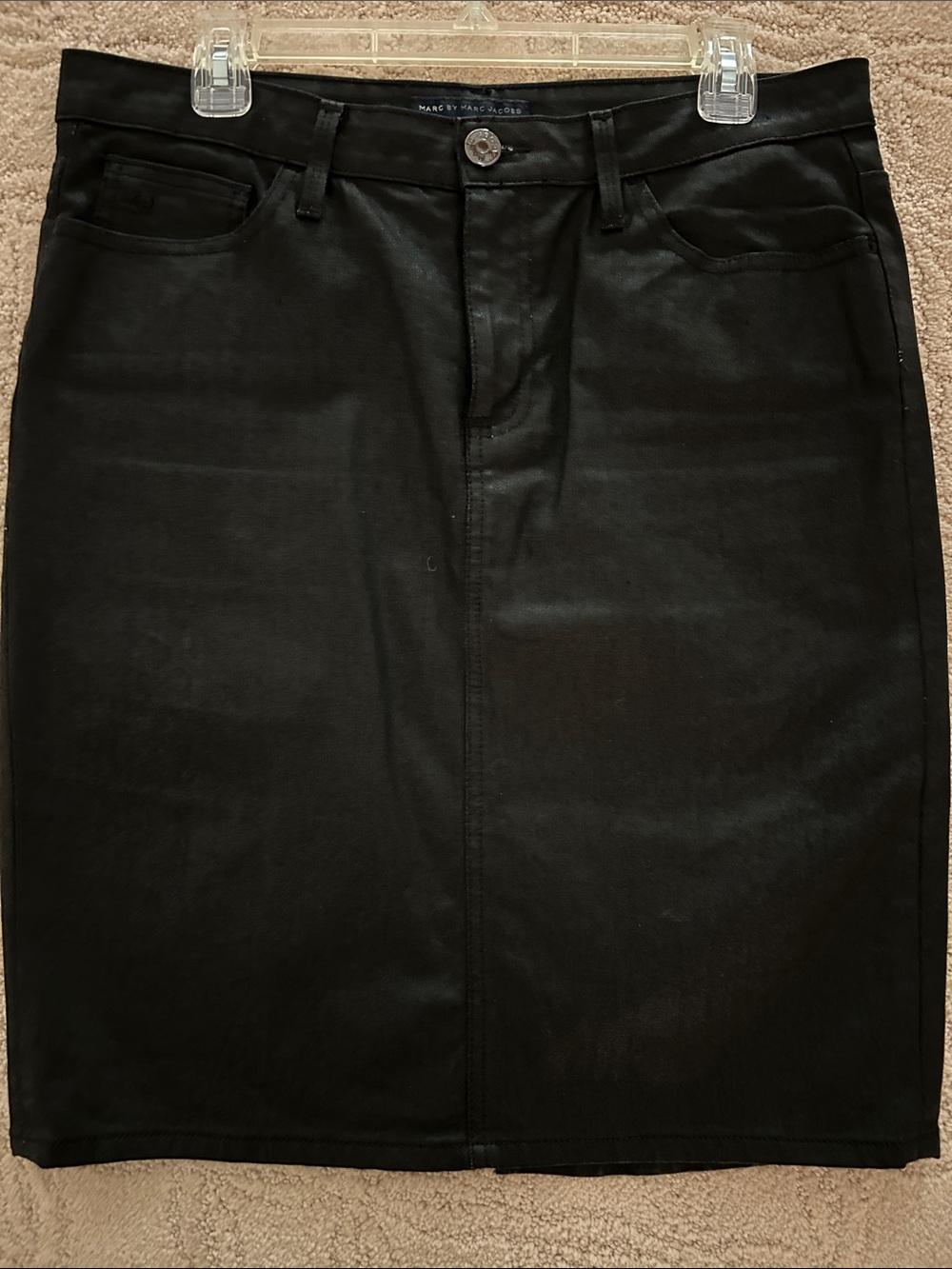 Marc by Marc Jacobs Midi FauxLeather Black Midi Skirt Size 12